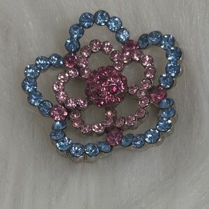 Vintage Blue and Pink Rhinestone Flower Brooch